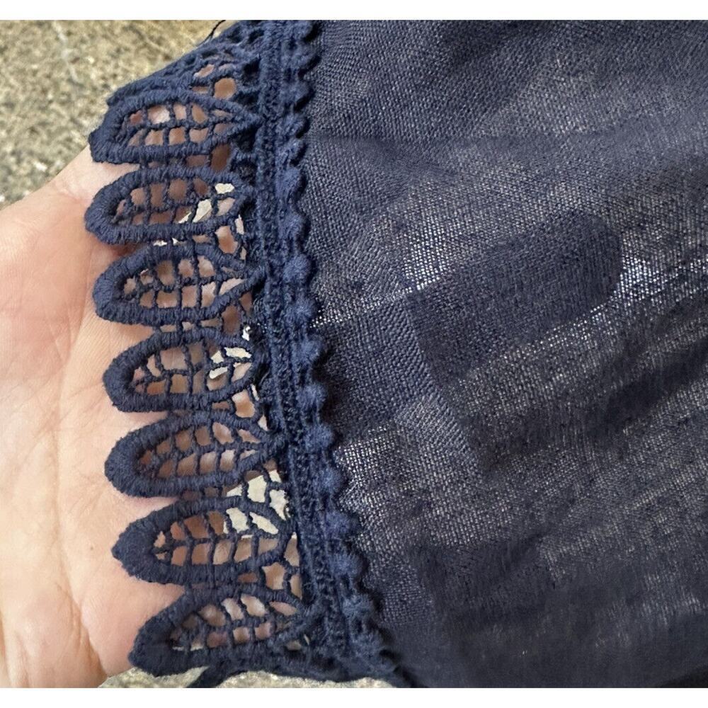 Bellambia Dress Linen Blue Eyelet Trim Italy Beach Boho Bow Lagenlook Coverup M - Picture 4 of 7